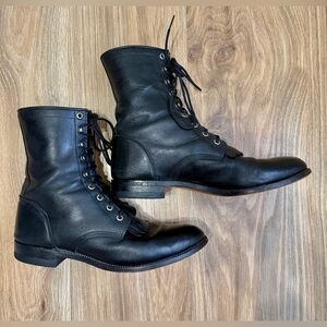 Justin Lace Up Black Leather Roper Boots Men’s 11D EUC